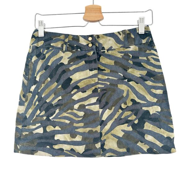 Express Womens Y2K Stretch‎ Camo Velvet Animal Print Mini Skirt Size 3/4 Green - Picture 1 of 6